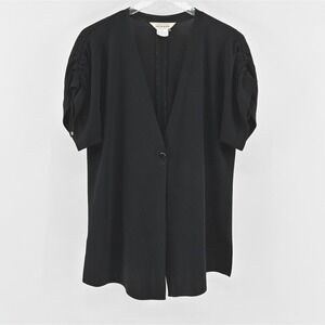 Misook Womens Black Knit Cardigan Size M Minimal VNeck‎ Short Sleeve Exclusively